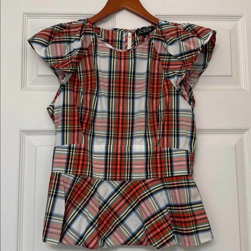 J.Crew Stewart Tartan Plaid Peplum Top - Picture 2 of 7